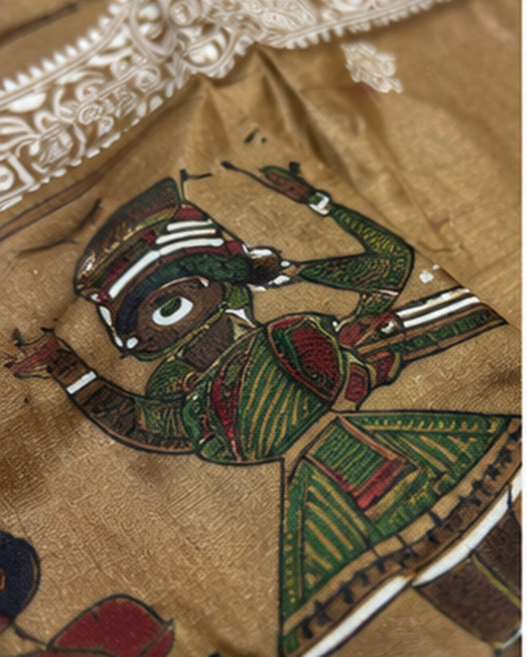 Beige Gold Tussar Silk Saree with Folk Art Motifs