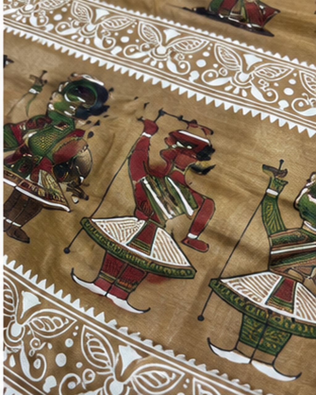 Beige Gold Tussar Silk Saree with Folk Art Motifs