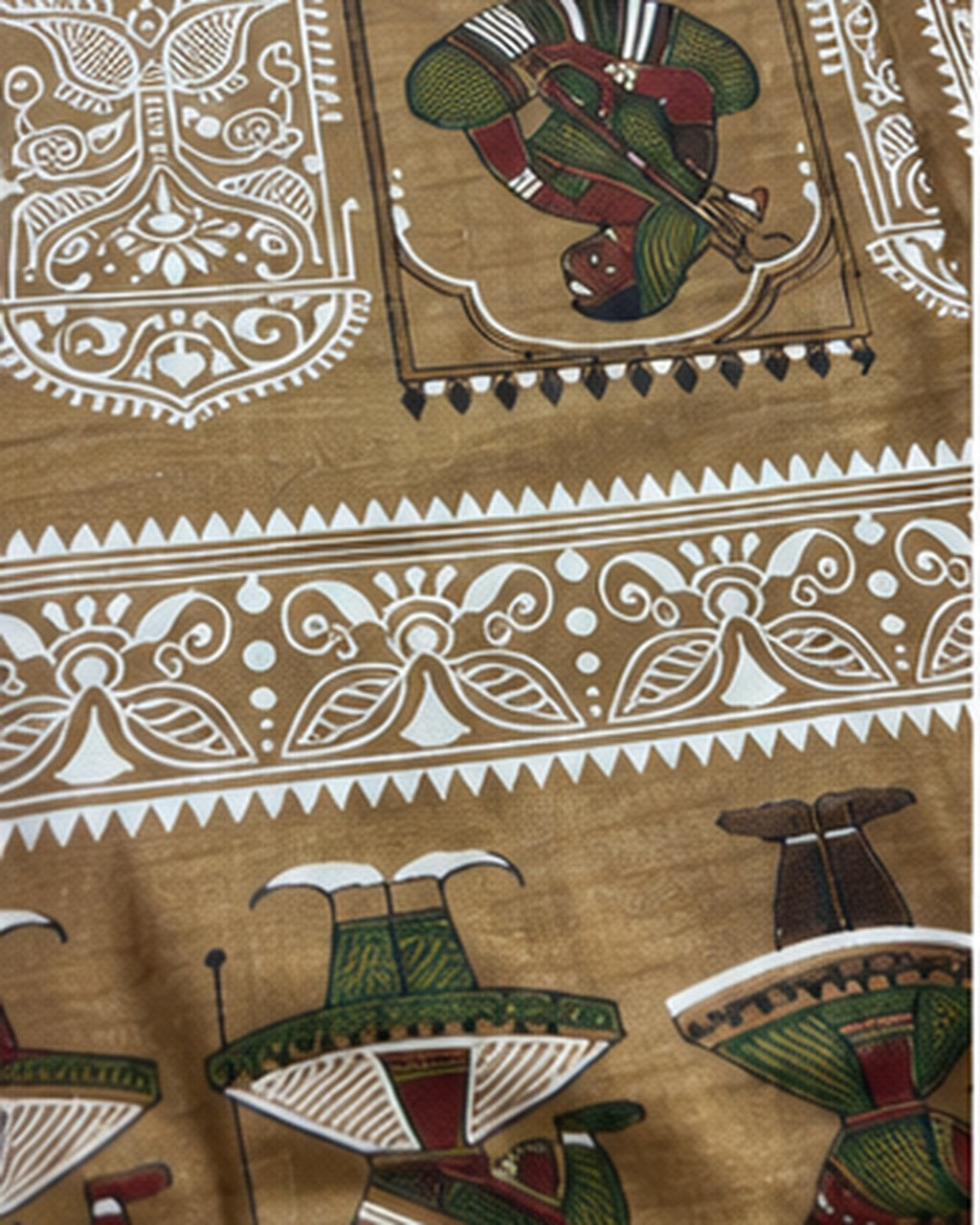 Beige Gold Tussar Silk Saree with Folk Art Motifs