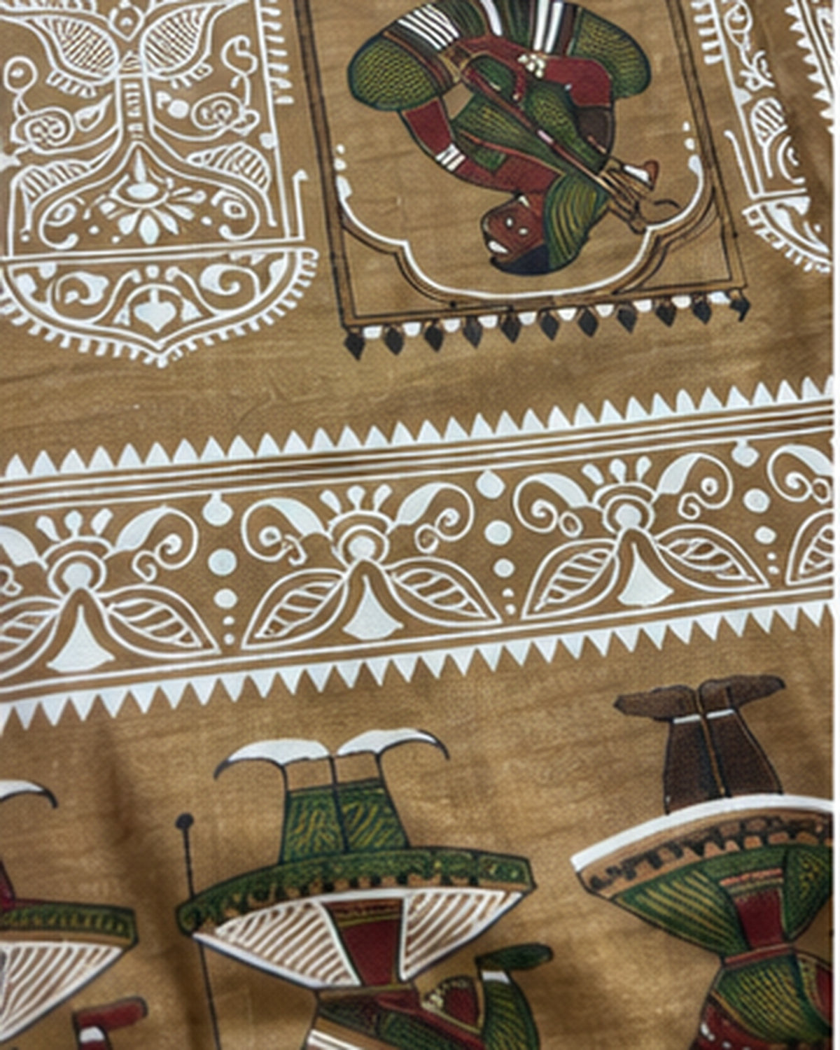 Beige Gold Tussar Silk Saree with Folk Art Motifs
