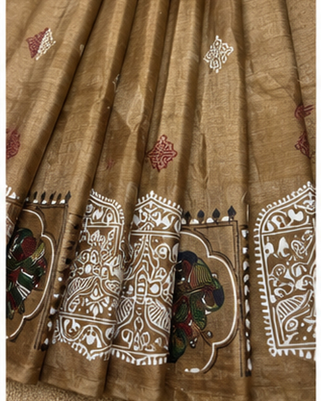 Beige Gold Tussar Silk Saree with Folk Art Motifs