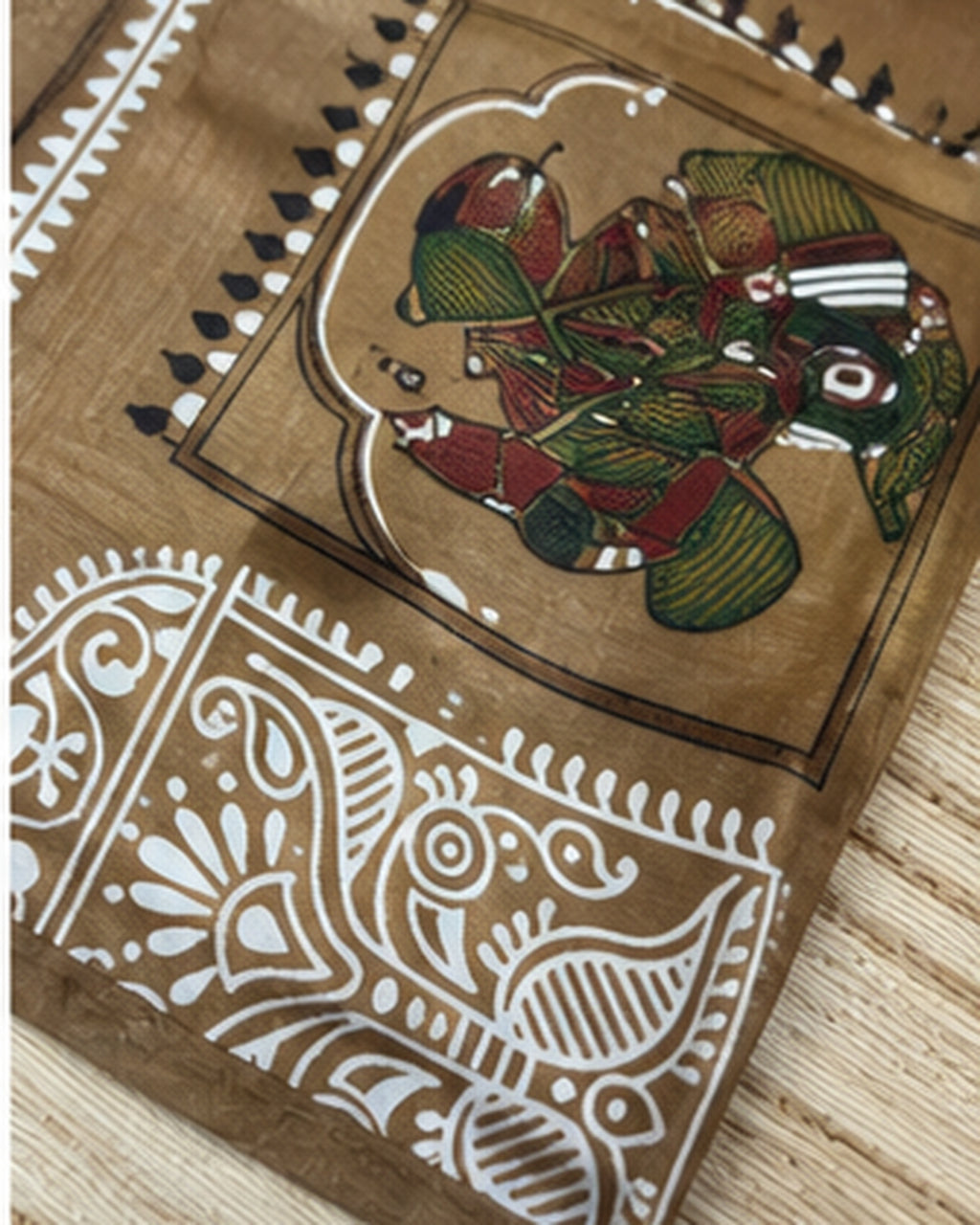 Beige Gold Tussar Silk Saree with Folk Art Motifs