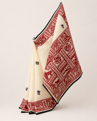 White Madhubani Bengali Cotton Saree