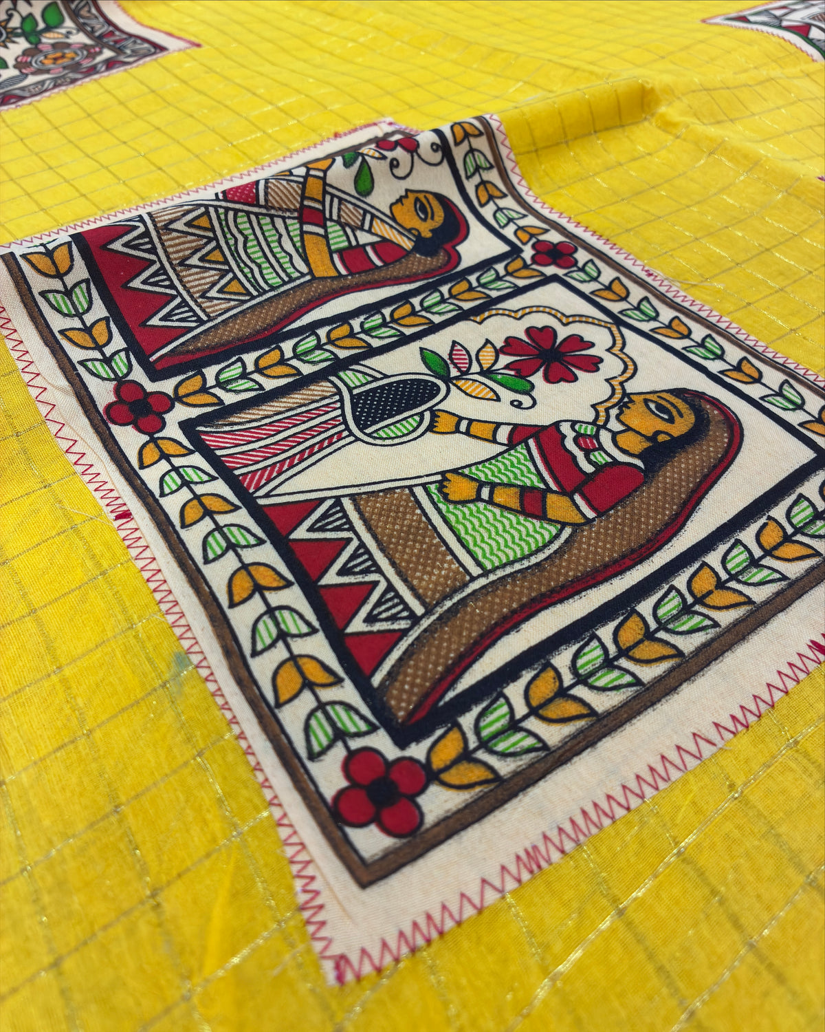 Yellow Handcrafted Madhubani Cut Saree