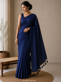 Navy Blue Khadi Saree with Kantha Work BP