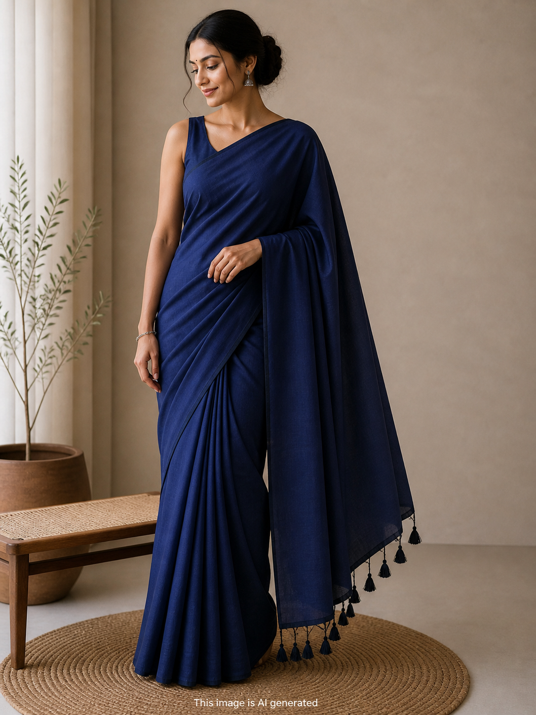 Navy Blue Khadi Saree with Kantha Work BP