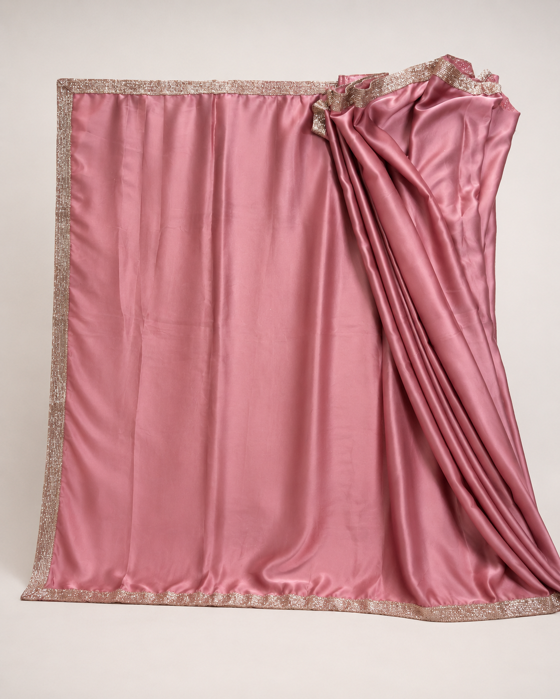 Dusty Rose Satin Saree with Broad Lace