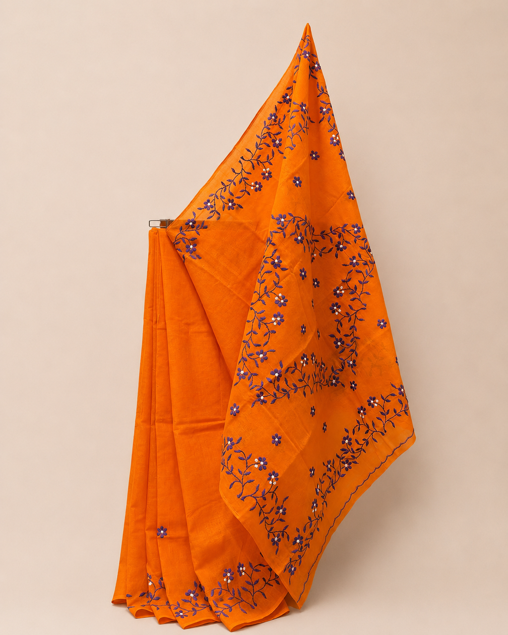 Orange Organdi Stitch Cotton Saree