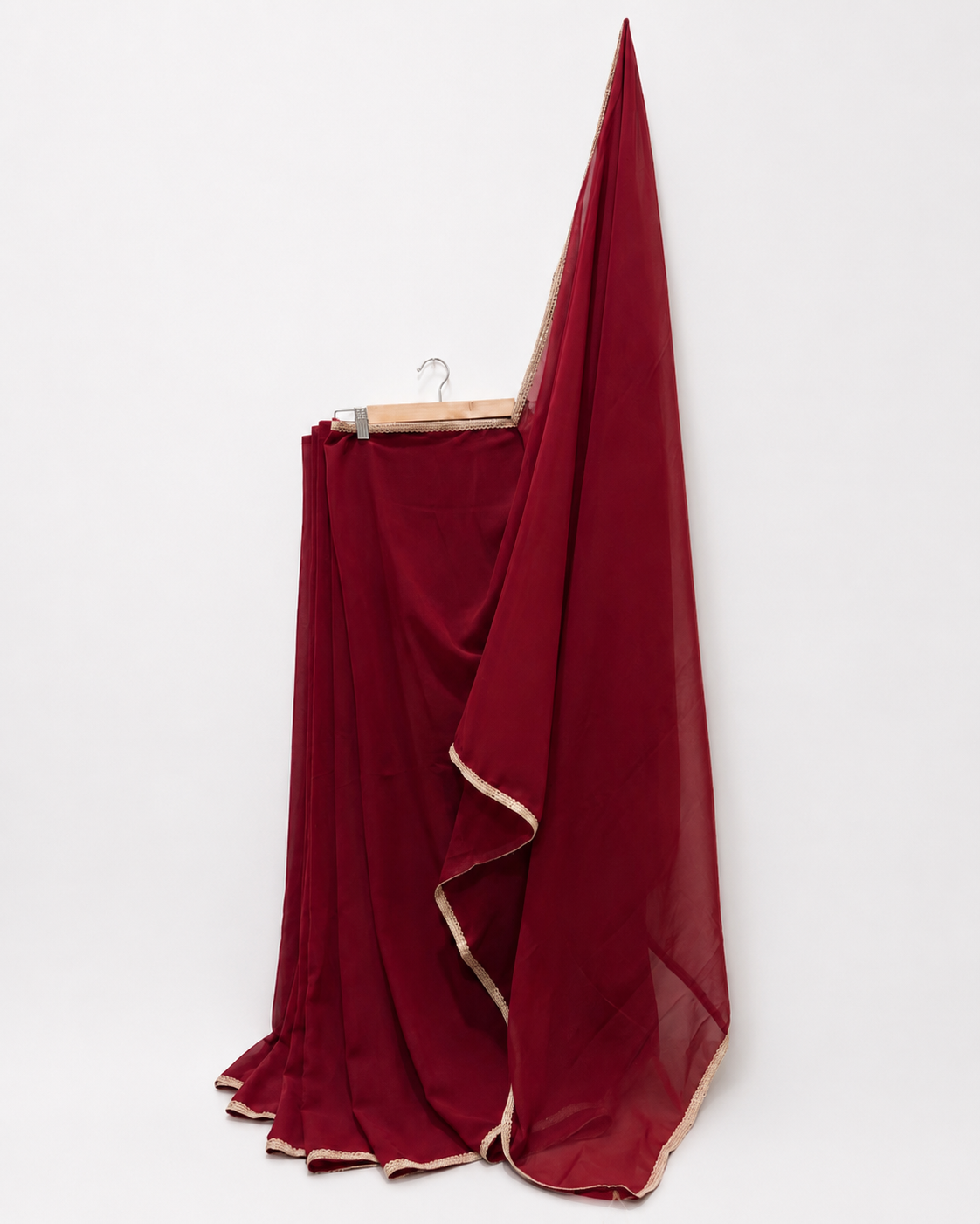 Maroon Georgette Saree with Rose Gold Border