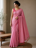 Lifgt Red Khadi Saree with Kantha Work BP