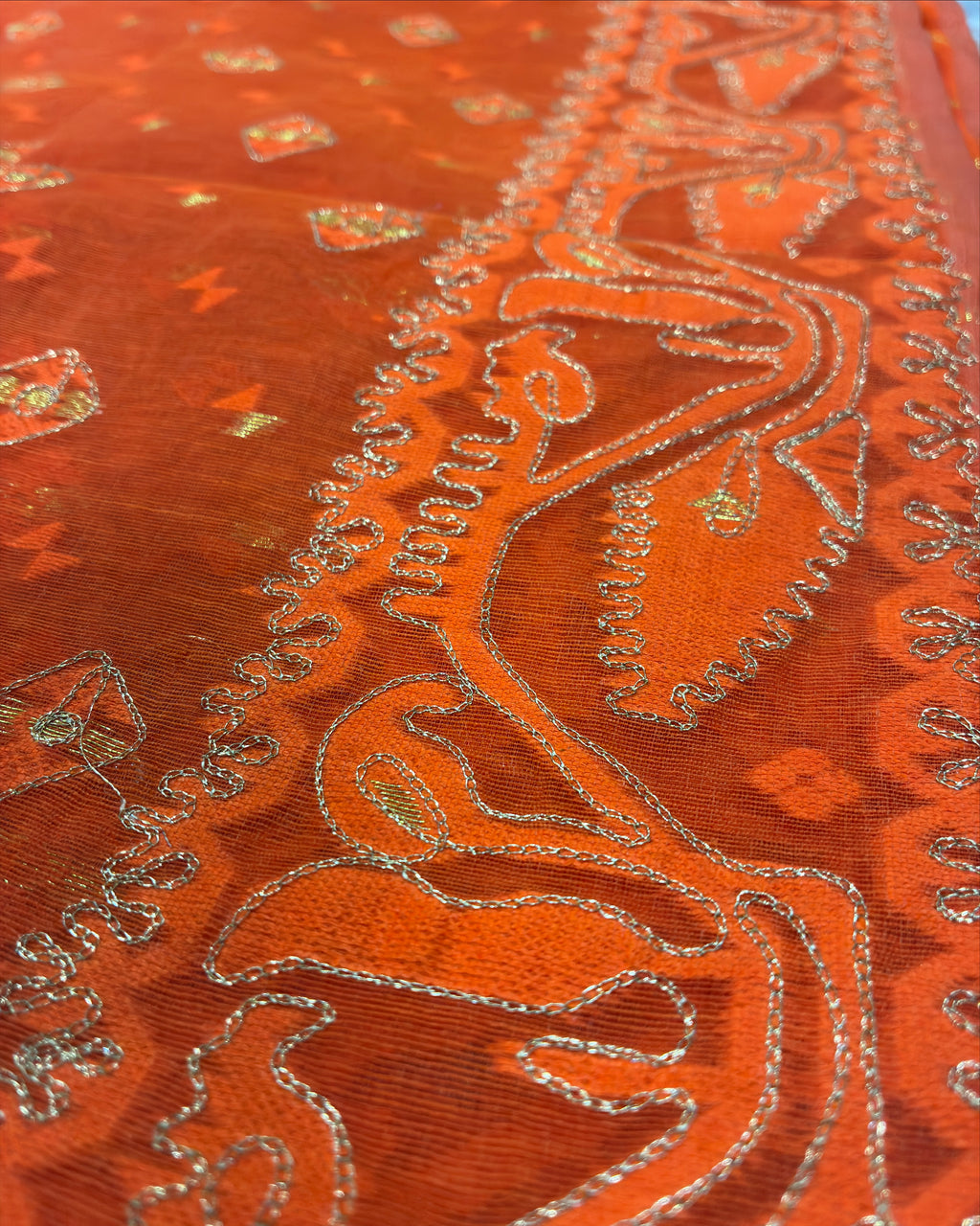 Orange Zari Jamdani Saree
