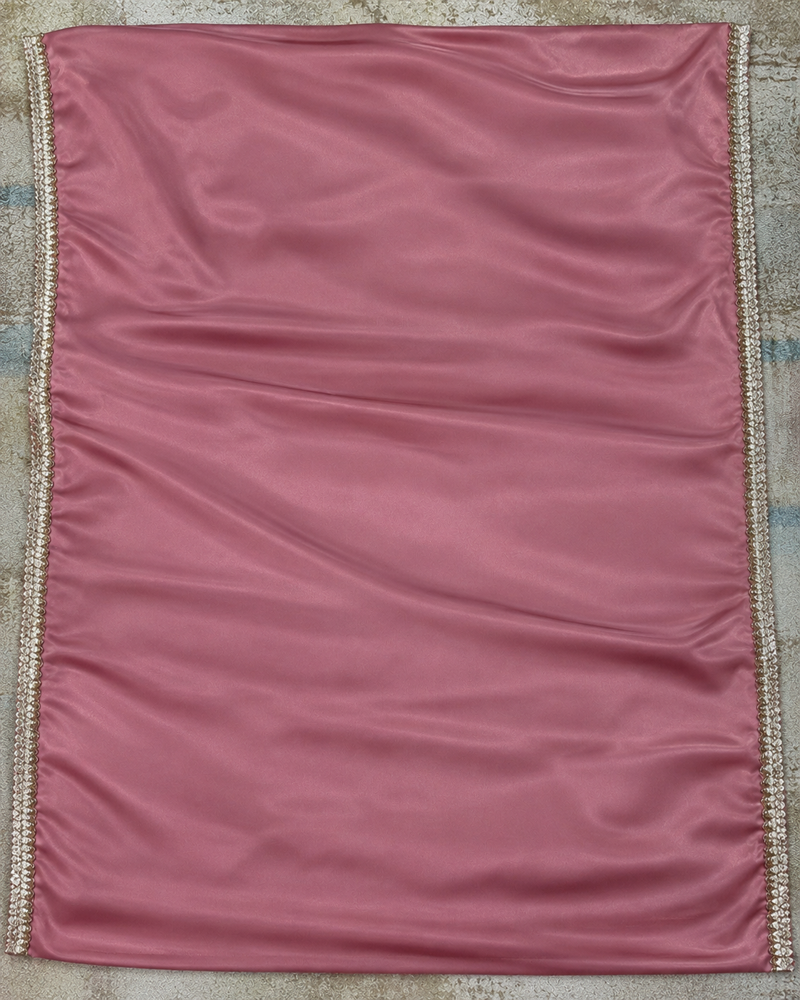 Dusty Rose Satin Saree with Pleated Rose Gold Lace