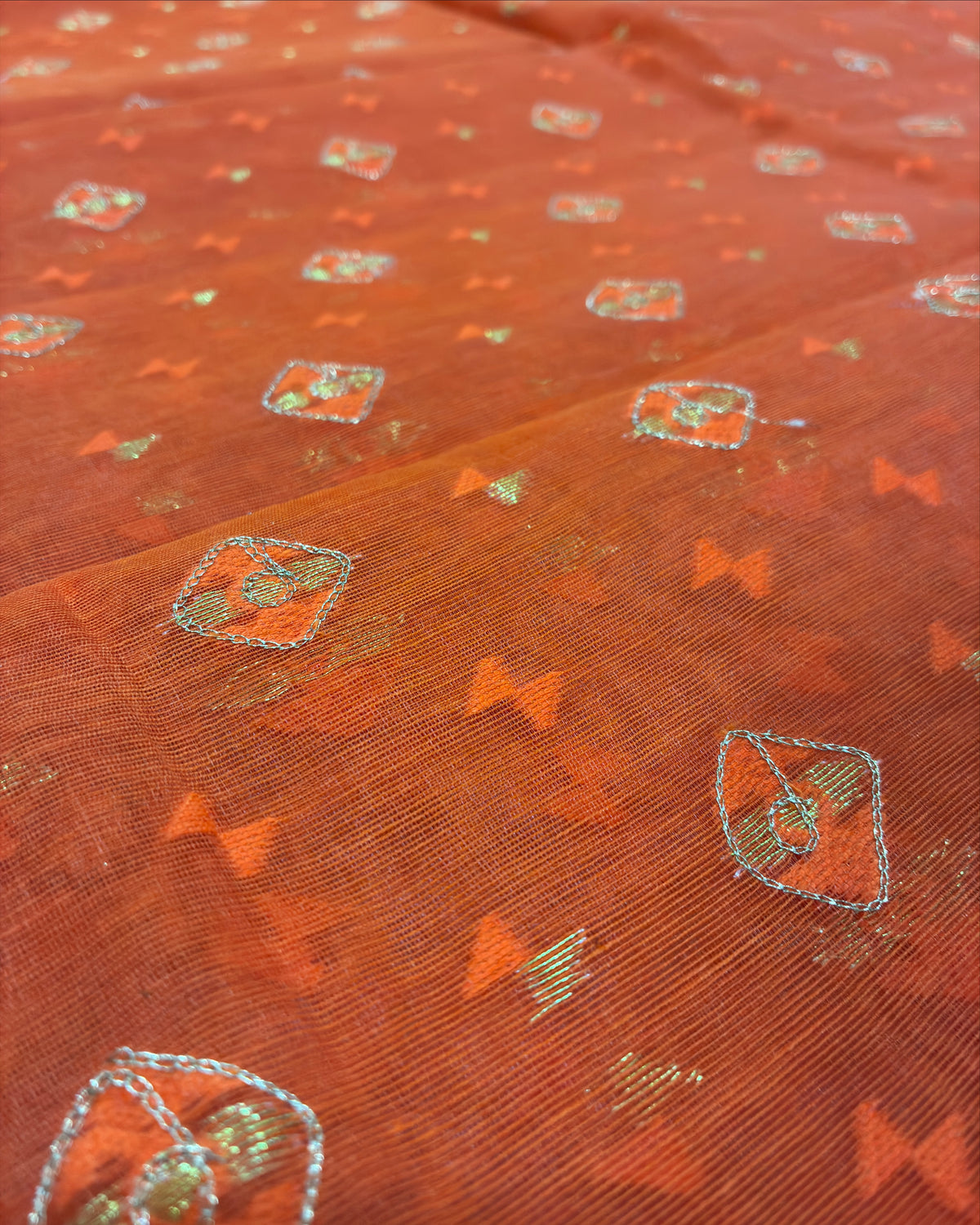 Orange Zari Jamdani Saree