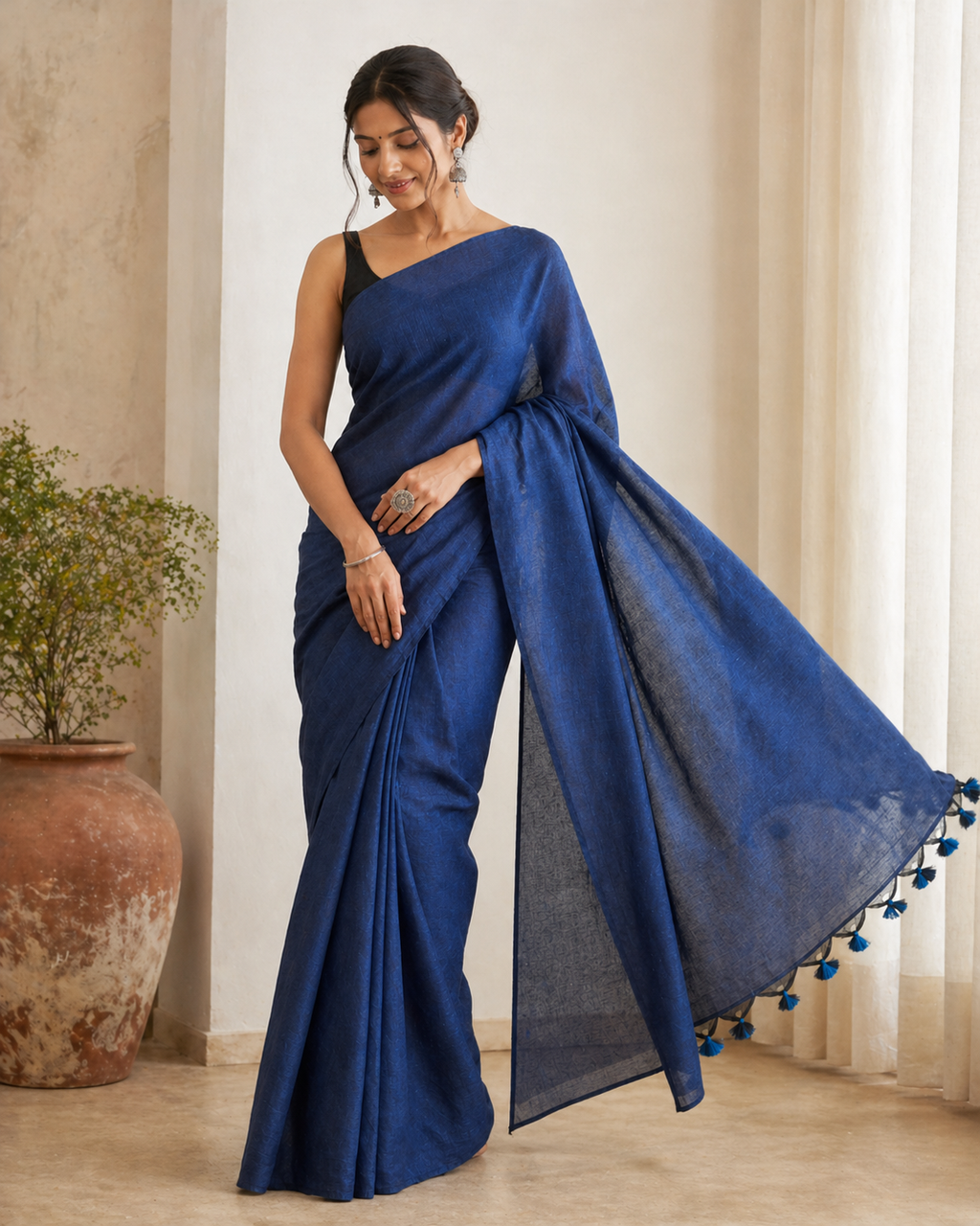 Blue Khadi Saree with Kantha Work BP