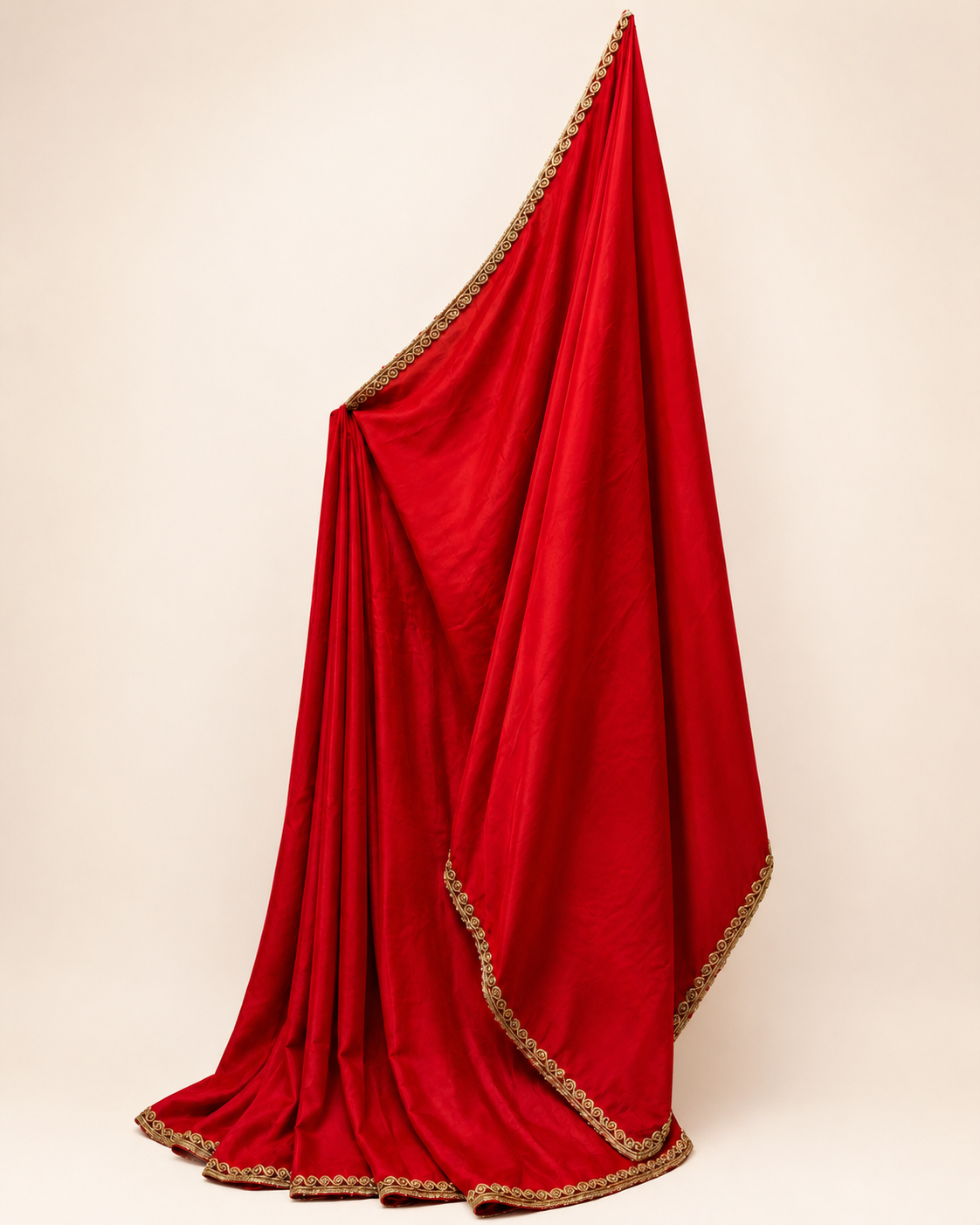 Fiesta Red Crepe Saree Crepe Saree with Gold Zari Border