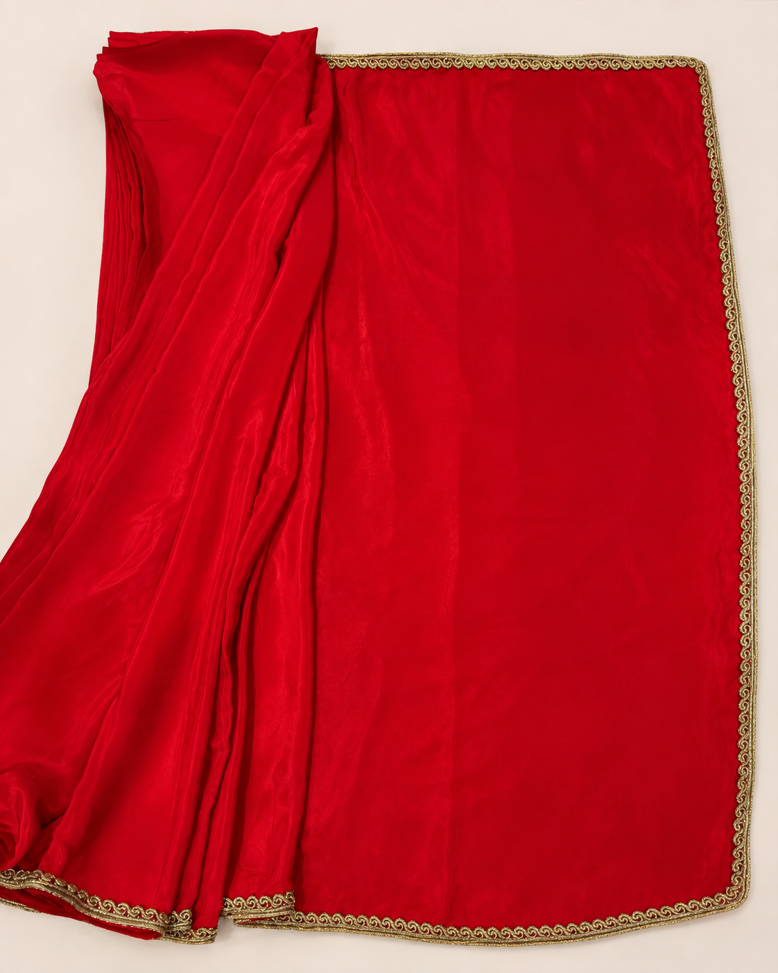 Fiesta Red Crepe Saree Crepe Saree with Gold Zari Border