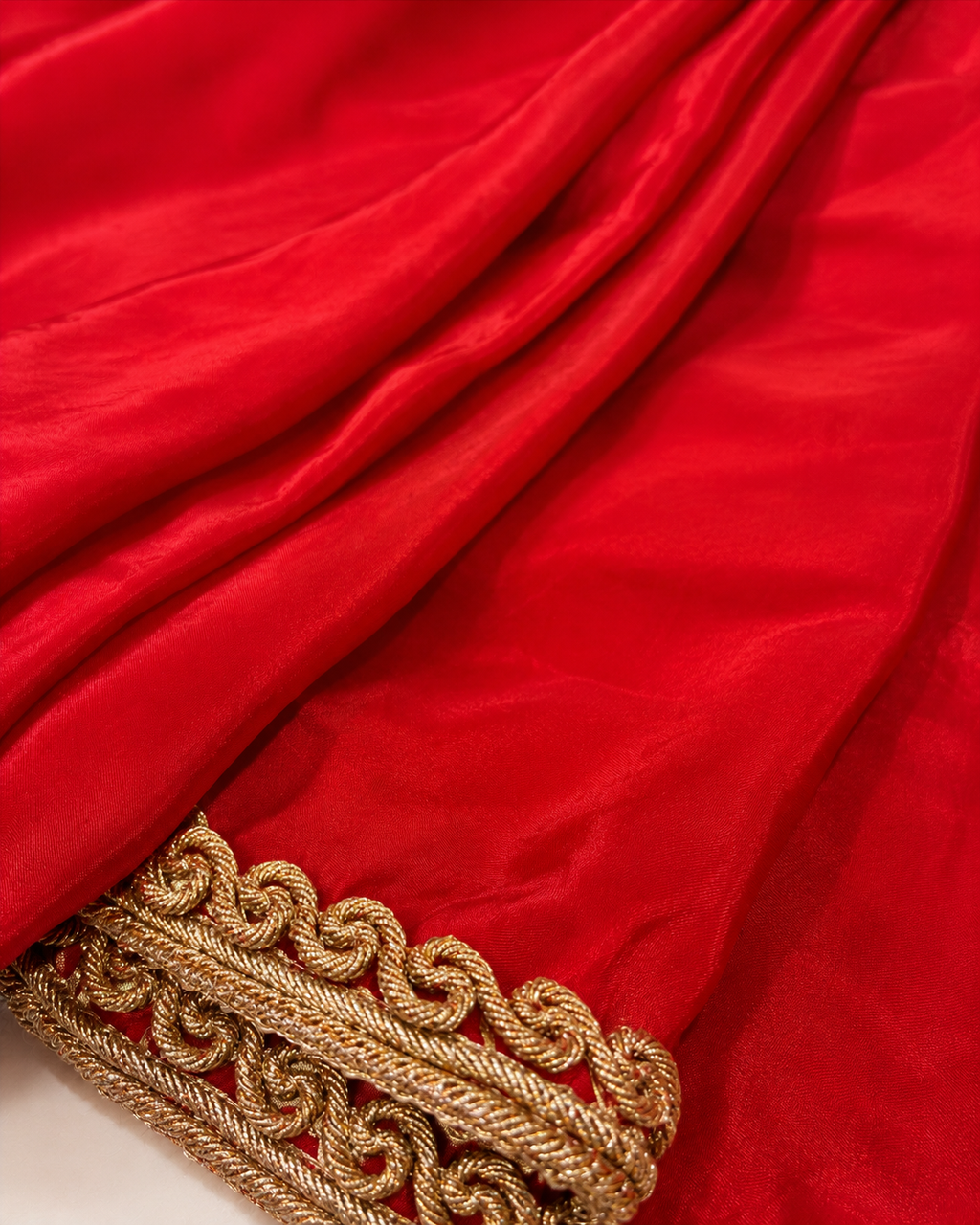 Fiesta Red Crepe Saree Crepe Saree with Gold Zari Border