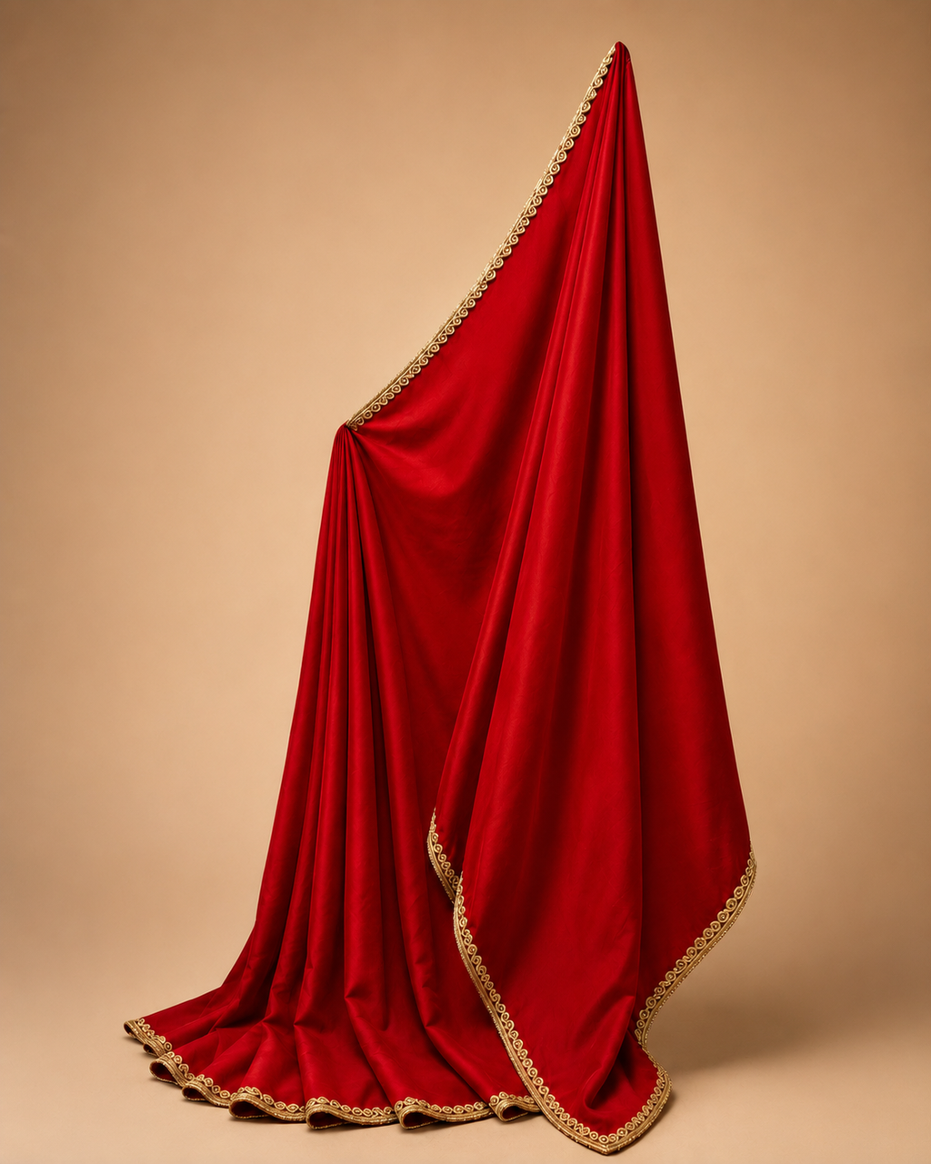 Deep Crimson Crepe Saree with Gold Zari Border