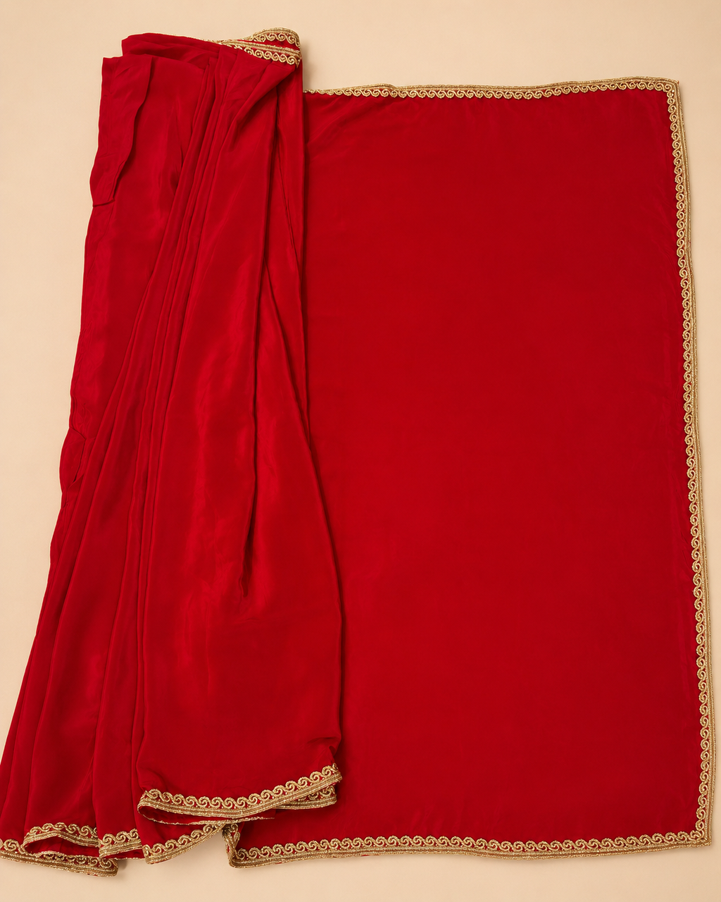 Deep Crimson Crepe Saree with Gold Zari Border