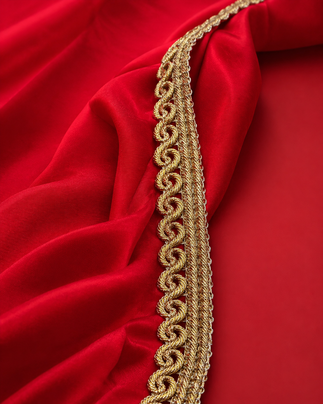 Deep Crimson Crepe Saree with Gold Zari Border