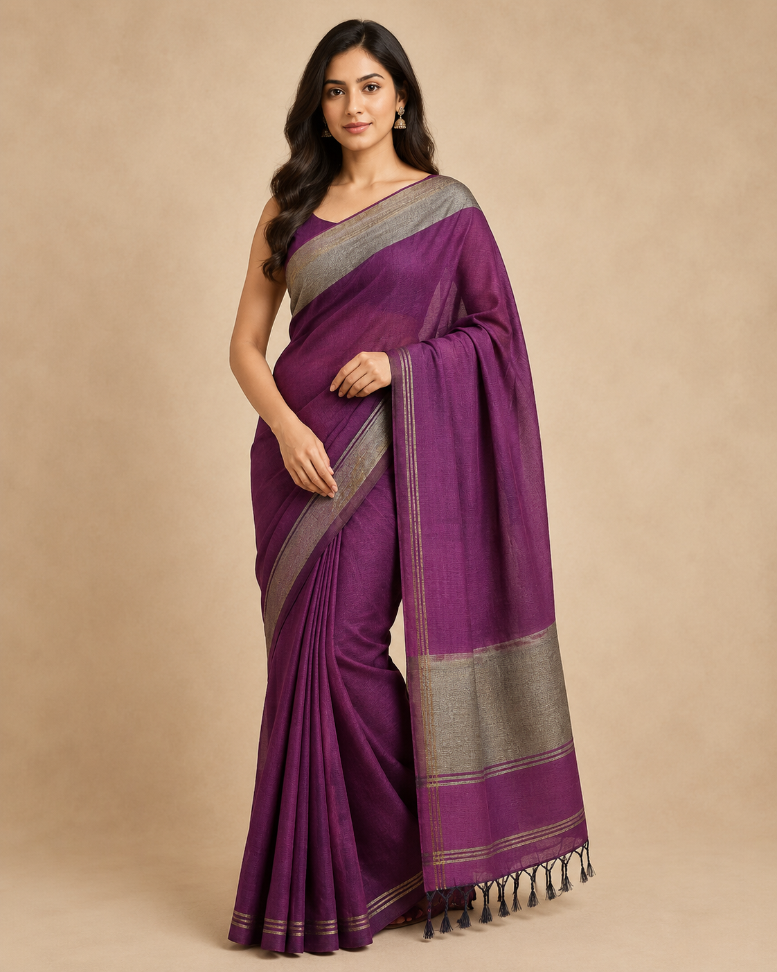 Wine Color Khadi Saree