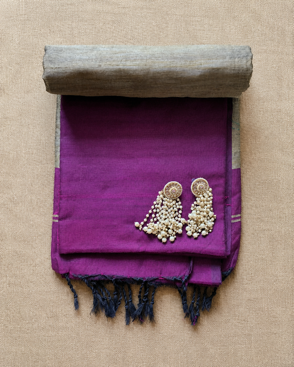 Wine Color Khadi Saree