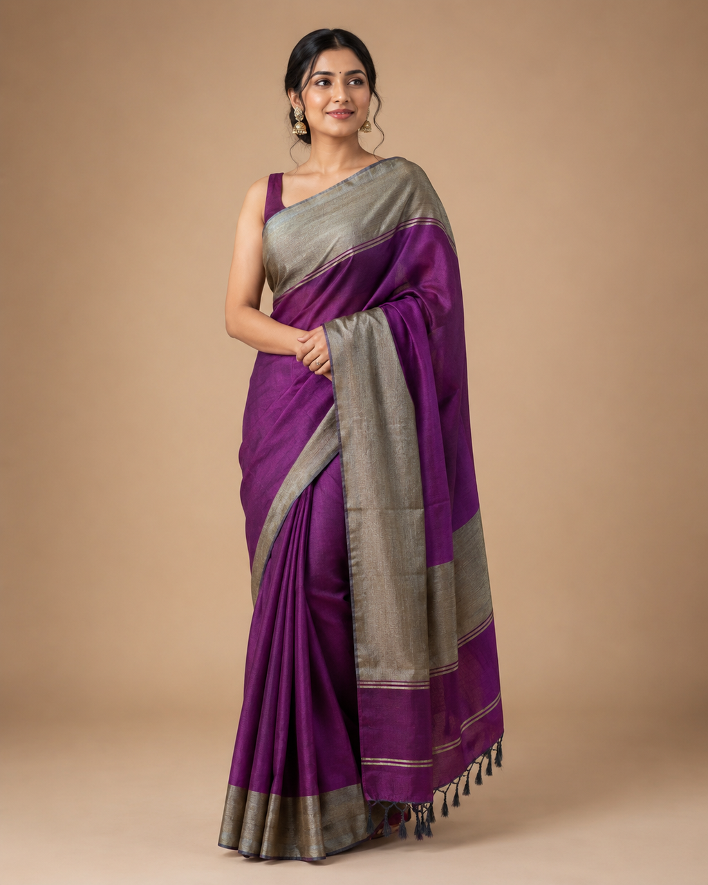 Wine Color Khadi Saree