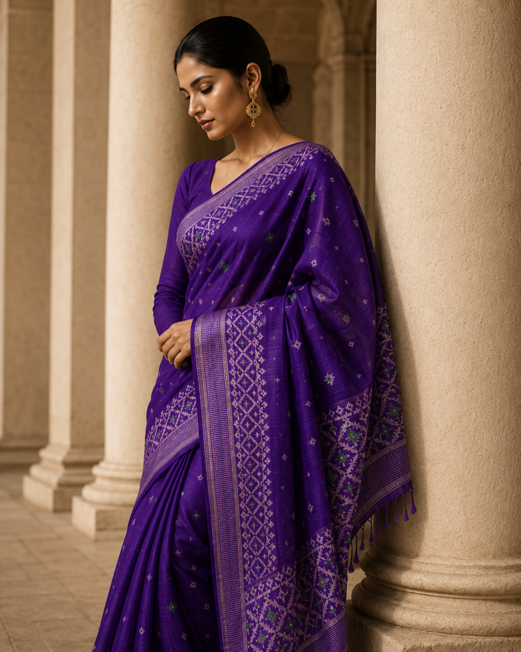 Deep Purple Matka Silk Jamdani Saree