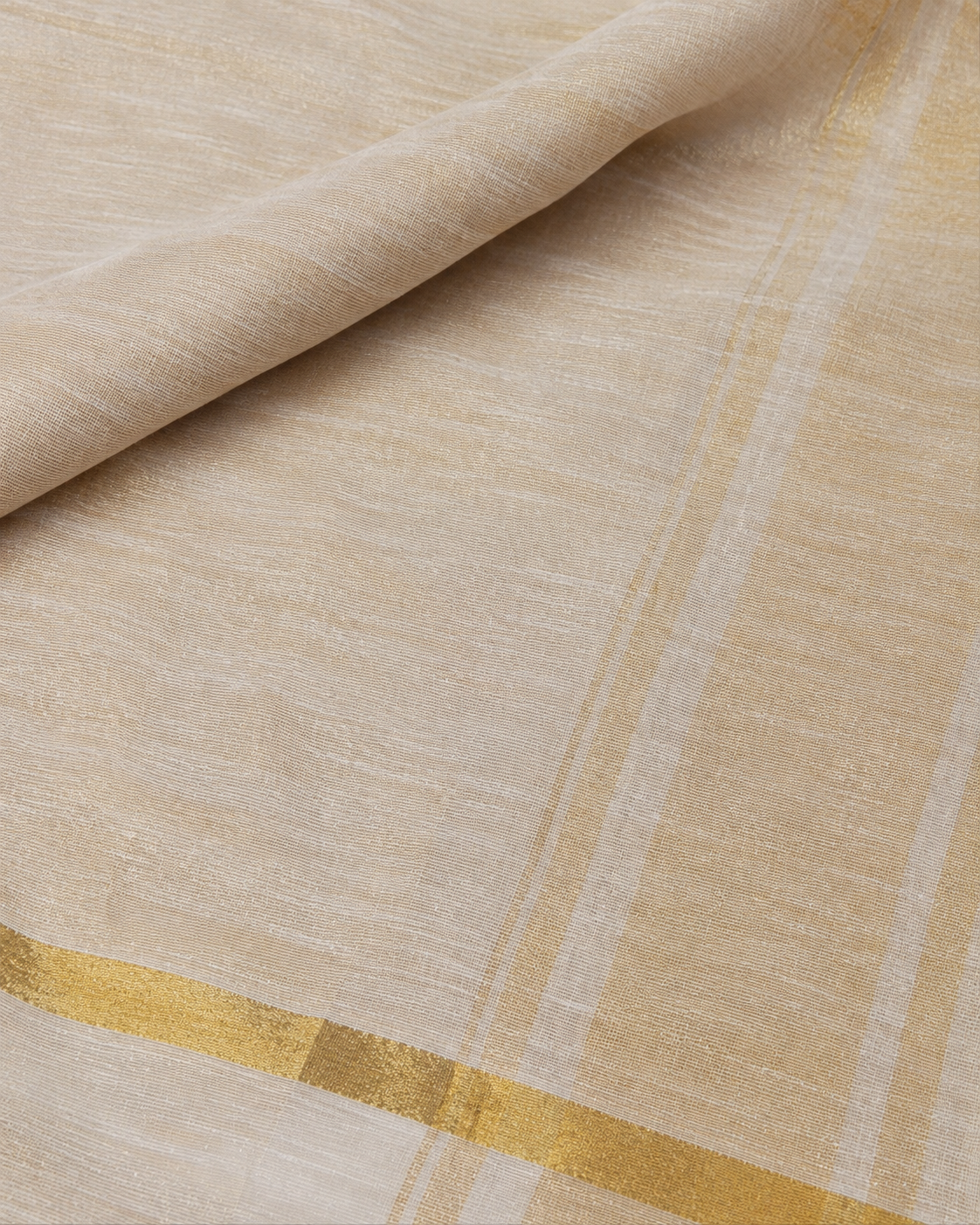 Golden White Linen Tissue Saree with Gold Striped Pallu