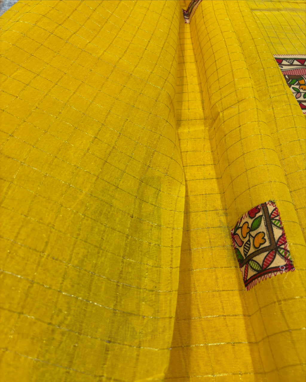 Yellow Handcrafted Madhubani Cut Saree