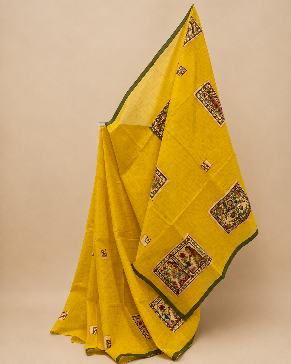 Yellow Handcrafted Madhubani Cut Saree