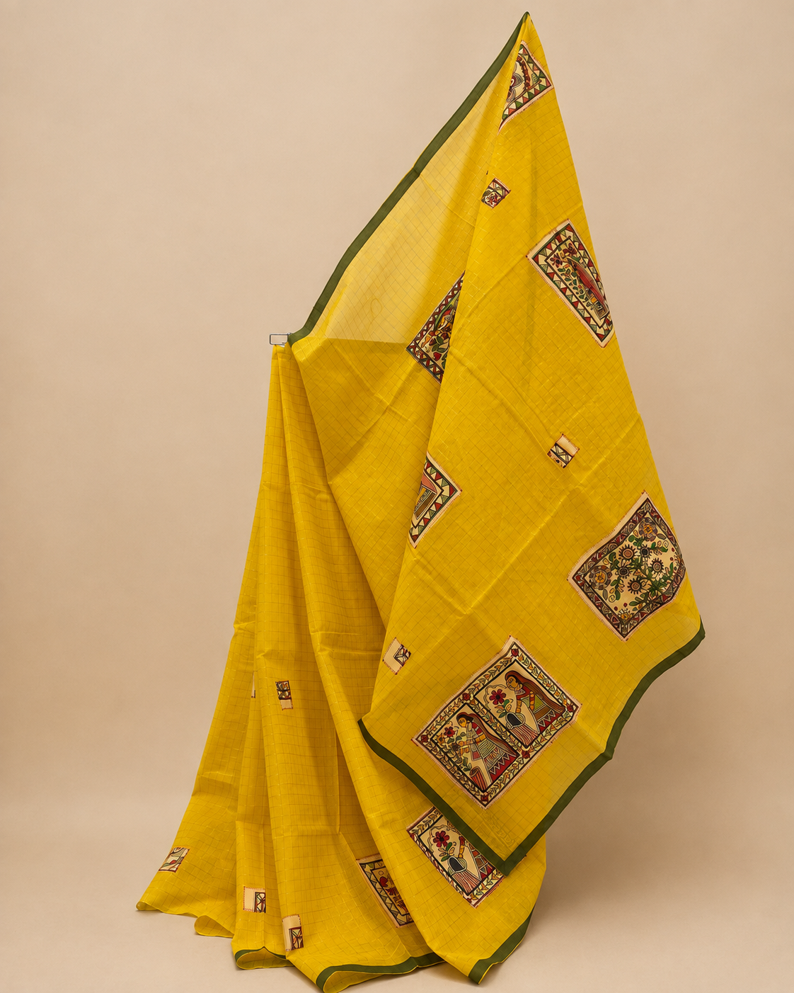 Yellow Handcrafted Madhubani Cut Saree