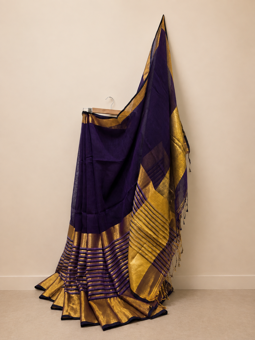 Purple Gold Linen Tissue Saree