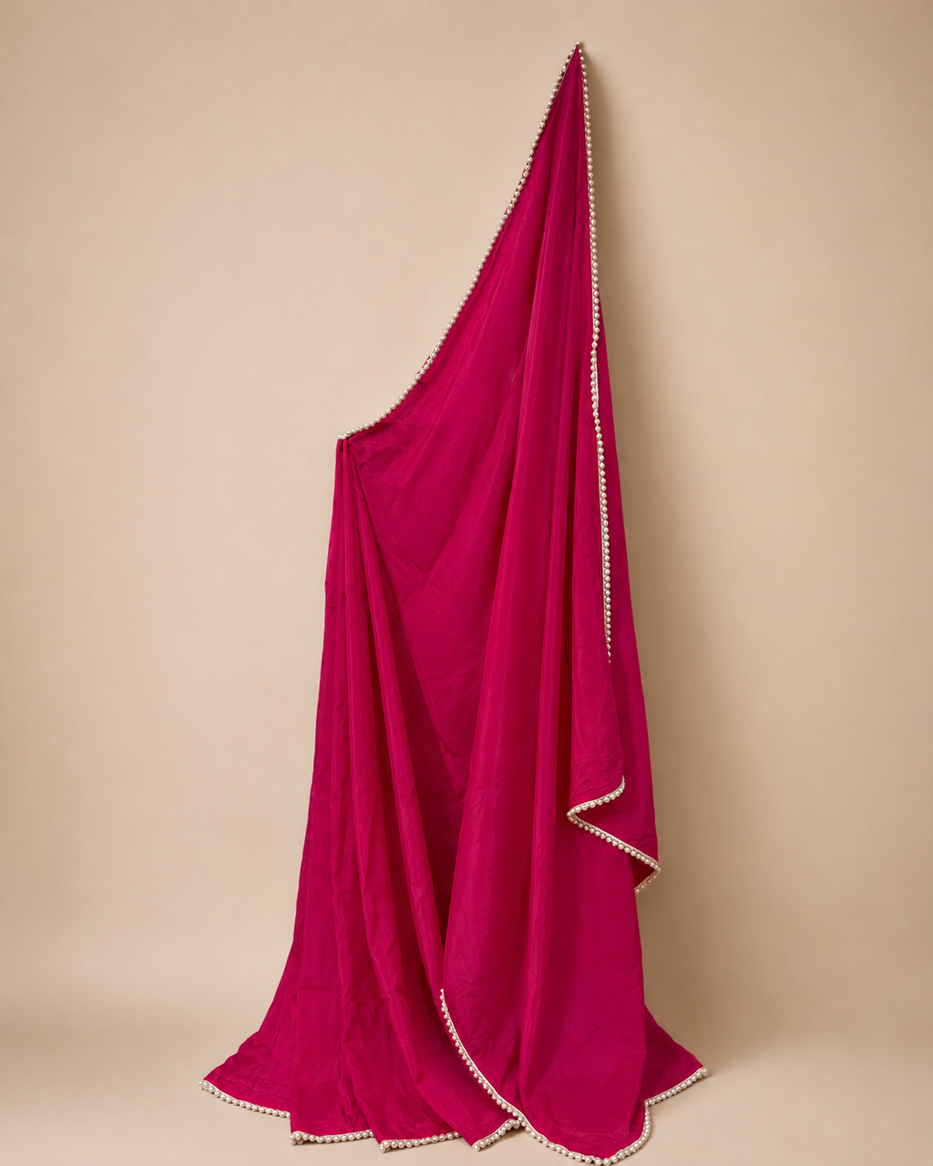 Bright Fuchsia Pearl Lace Saree