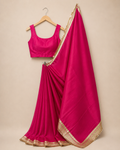 Bright Fuchsia Saree with Broad Golden Lace