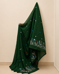 Bottle Green Khadi Saree with Floral Embroidery