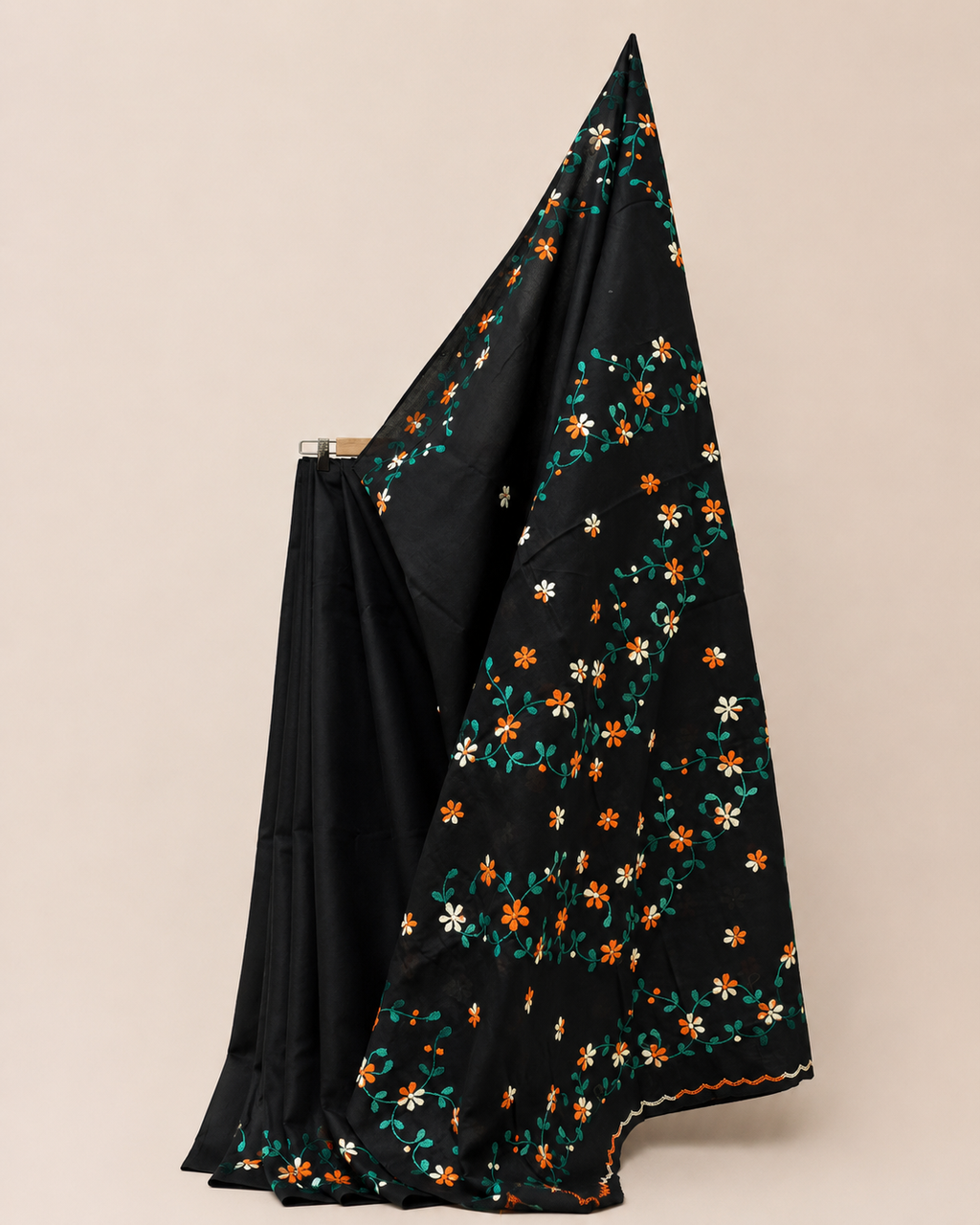 Black Organdi Stitch Cotton Saree