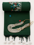Bottle Green Khadi Saree with Floral Embroidery