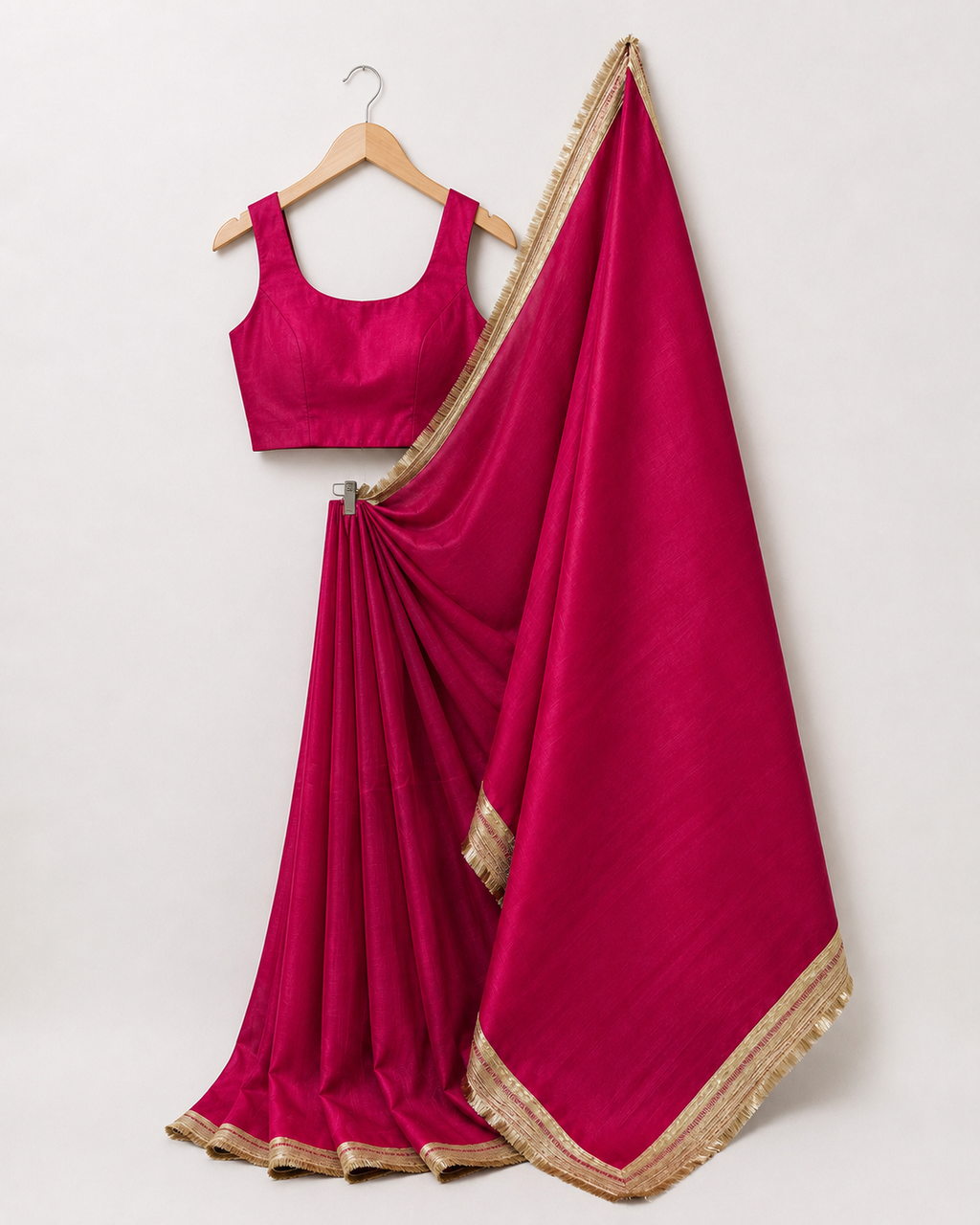 Magenta Saree with Broad Golden Lace