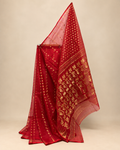 Red Muslin Saree with Golden Zari Work