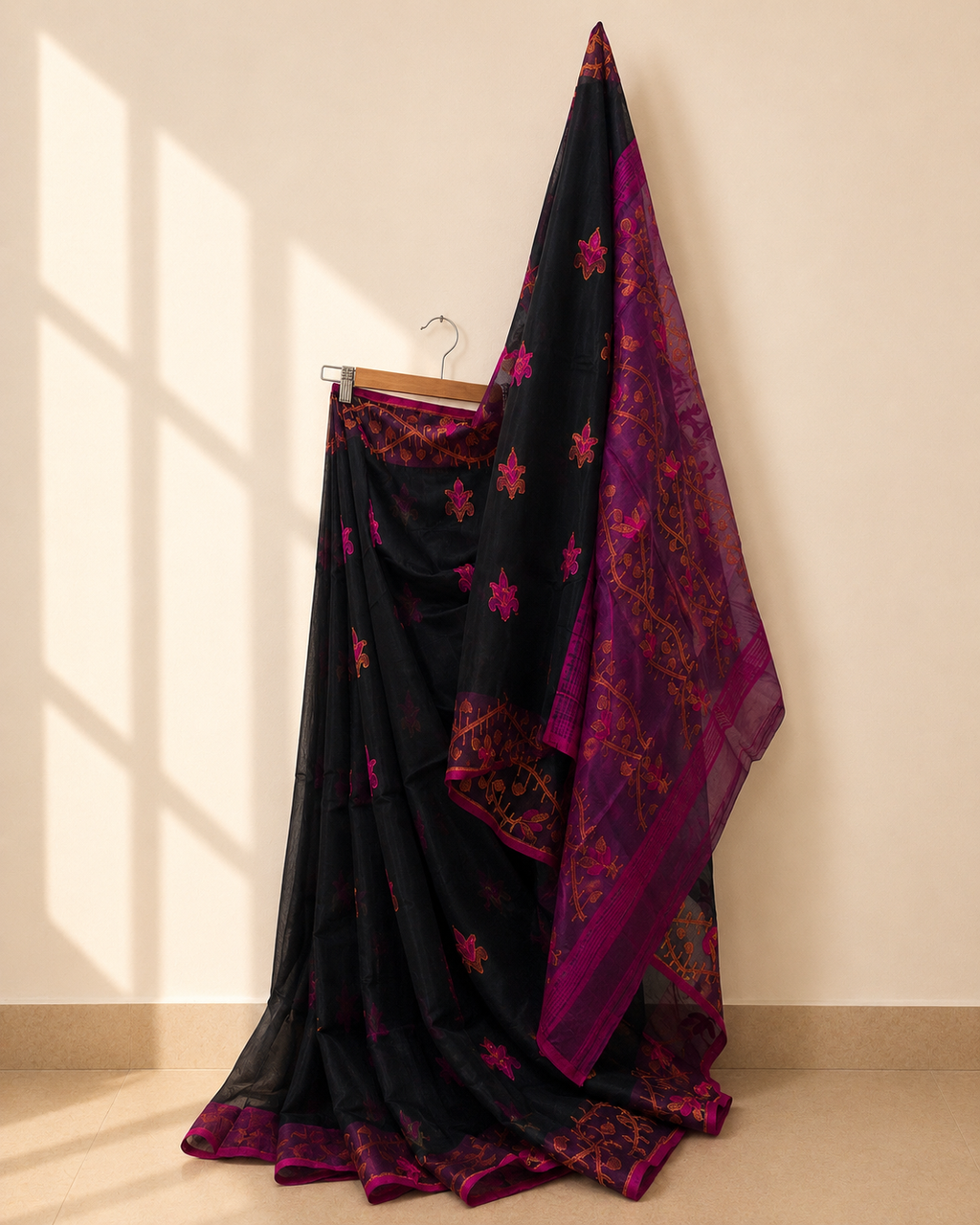 Resham Cotton Jamdani with Megenta Accent