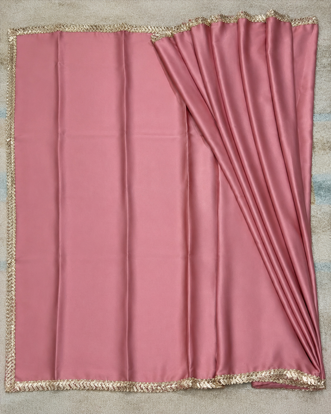 Dusty Rose Satin Saree with Pleated Rose Gold Lace