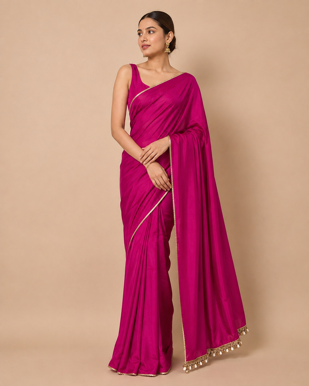 Magenta Saree with Gotta & Cowrie Shell Lace