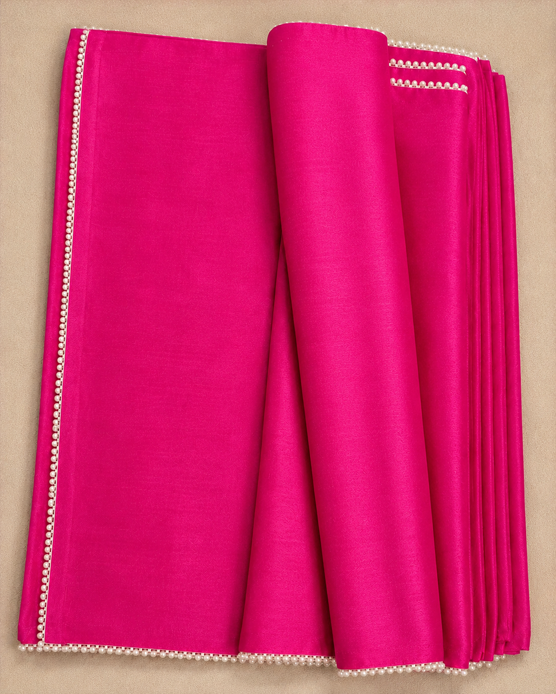 Bright Fuchsia Pearl Lace Saree