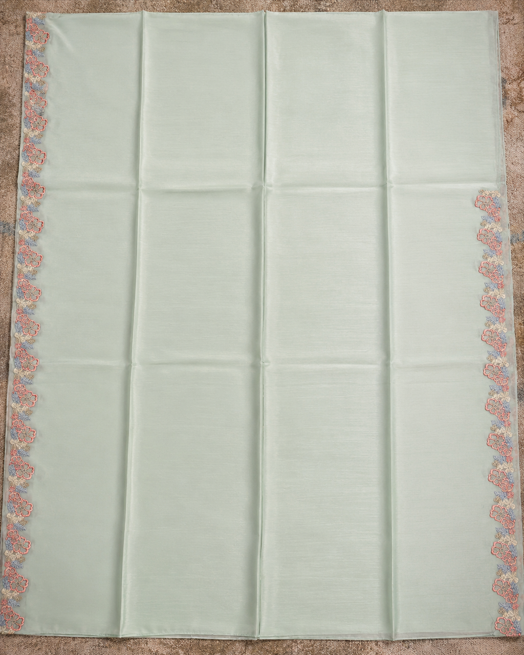 Pastel Green Crepe Saree with Floral Lace Border