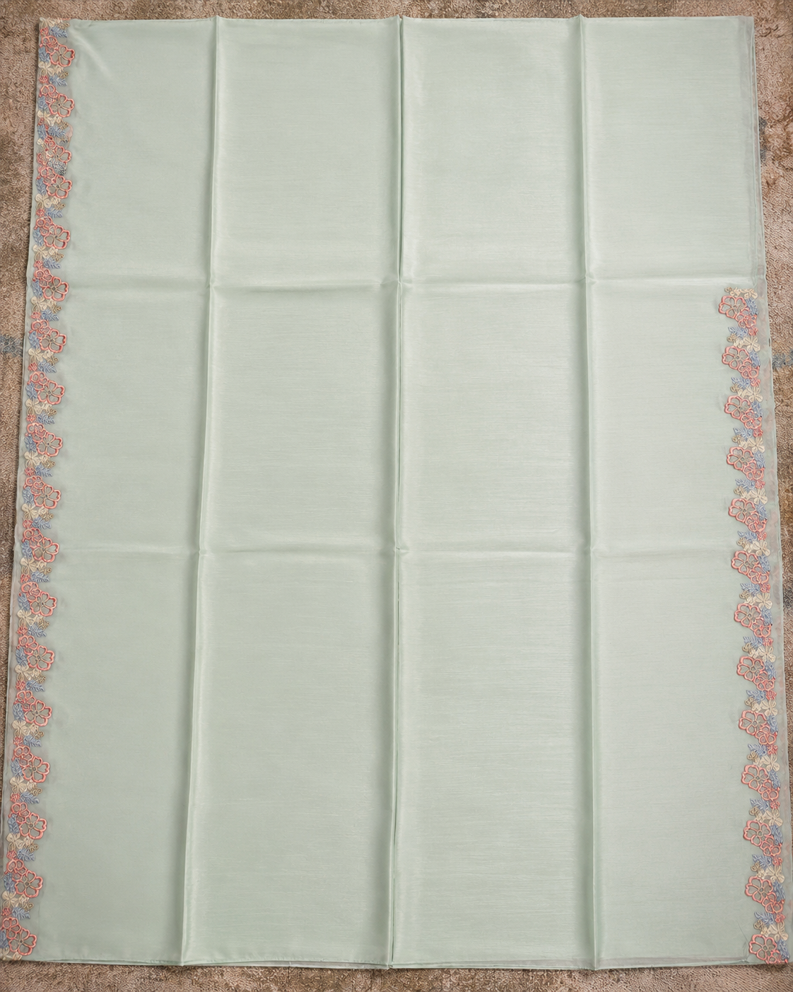 Pastel Green Crepe Saree with Floral Lace Border