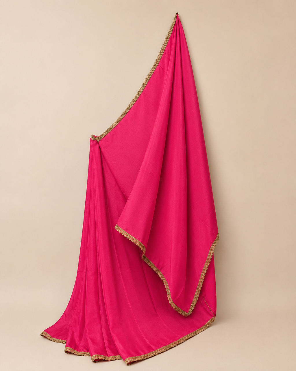 Bright Fuchsia Saree with Golden Lace