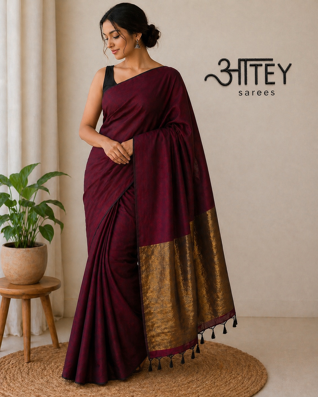 Nayantara Khadi Saree with Golden Aanchal