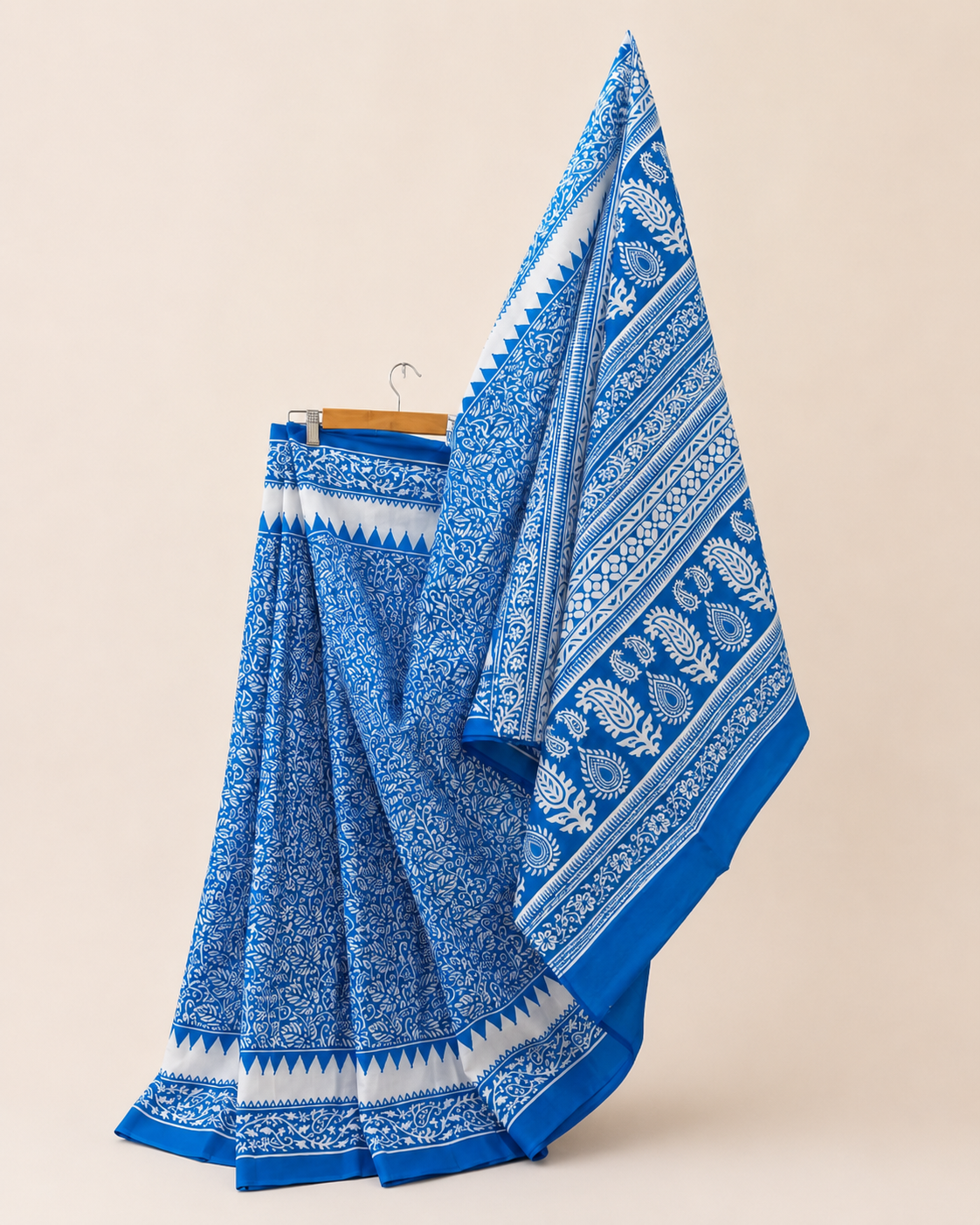 Blue Cotton Saree with Prints