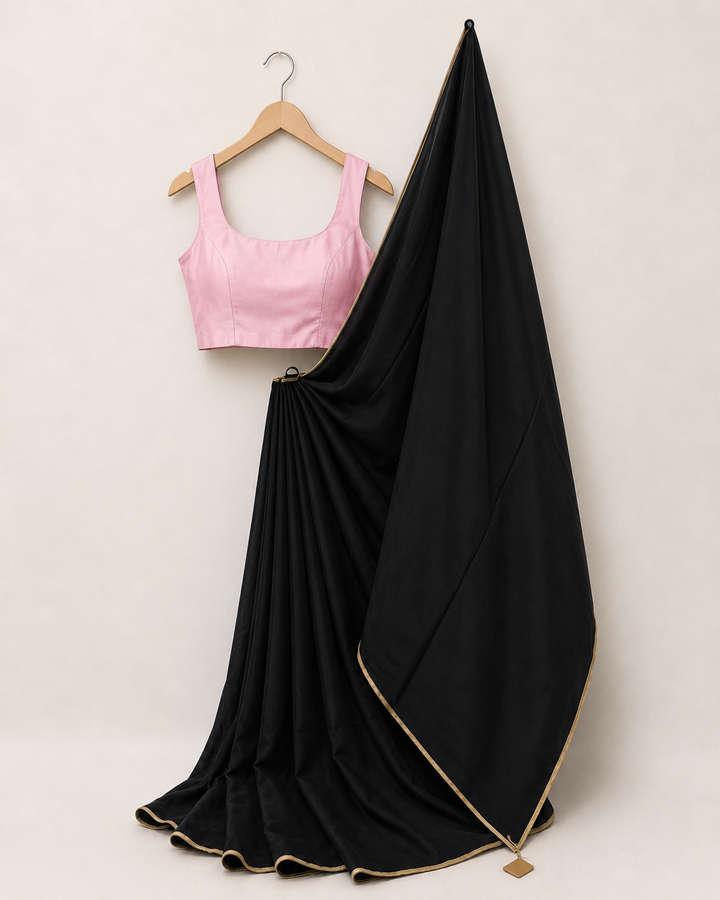 Classic Black Crepe Saree with Gold Border